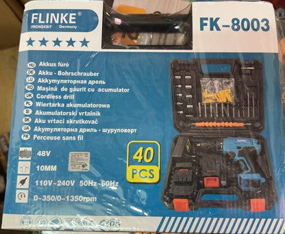 Flinke 40 darabos 48V-os fúrószerszámkészlet és tartozékok